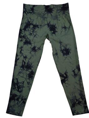 Women High Waisted Leggings XL Green Black Tie Dye Stretch Activewear.